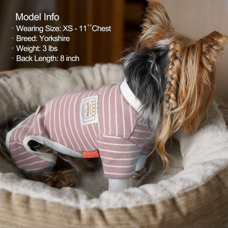 KYEESE Dog Pajamas Soft Striped Pet Jumpsuit Lightweight Doggie Jammies 4 Legs Dog Clothes Stretchable Pajamas Breathable Cozy Outfit Comfortable Onesie Sleepwear for Small Dogs,Pink Striped, Large - Image 4